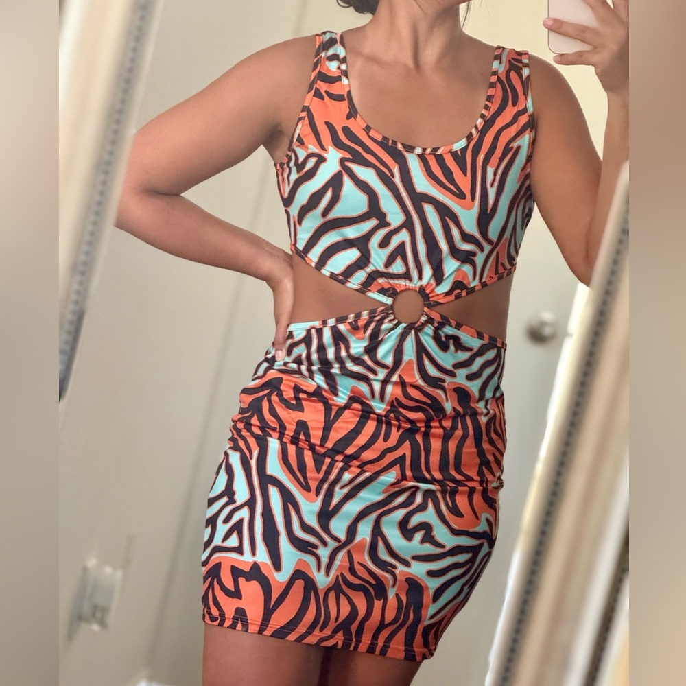 Zaful Orange and Blue Cut-Out Mini Dress